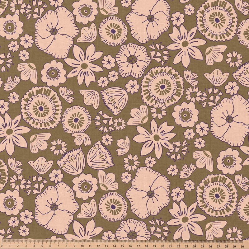 Printed Cotton KASHI Green / Peach